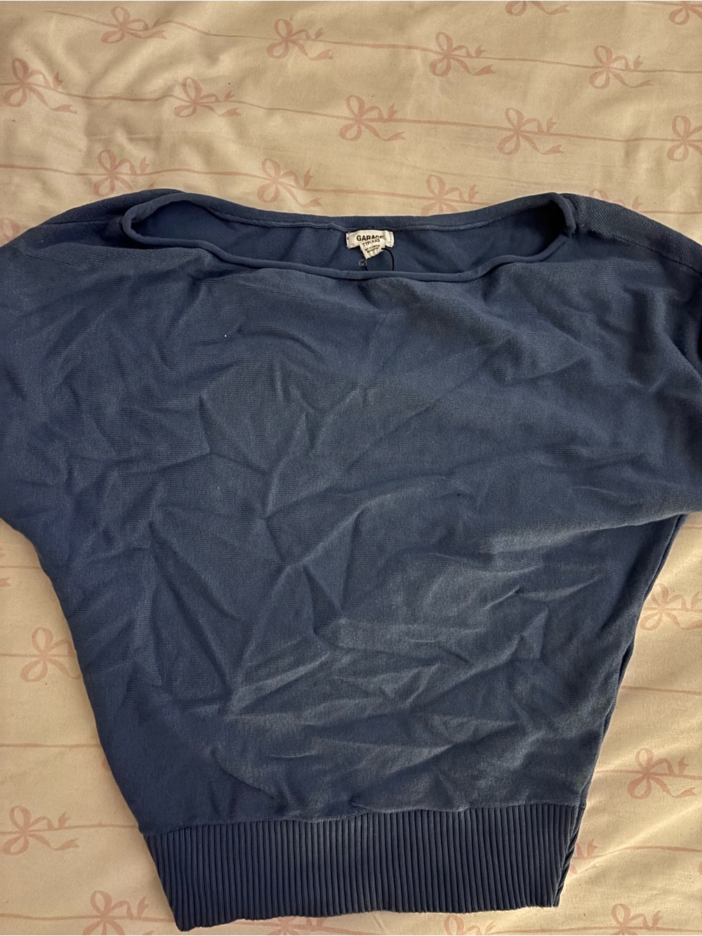 Garage Navy Off-the-Shoulder Ribbed Hem Sweater